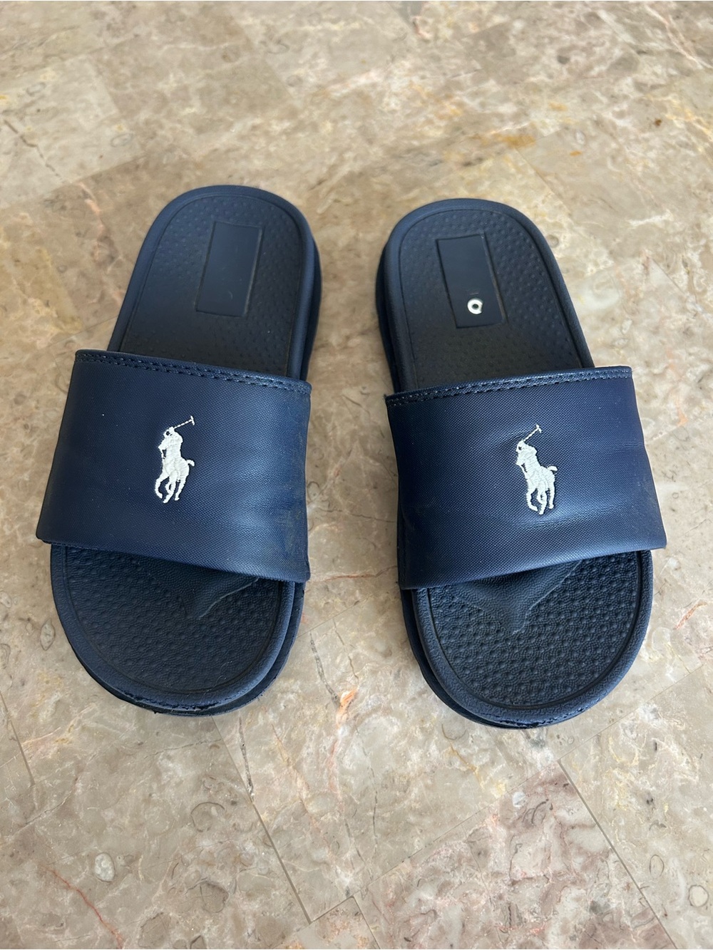Polo by Ralph Lauren Navy Slide Sandals with White Pony Logo